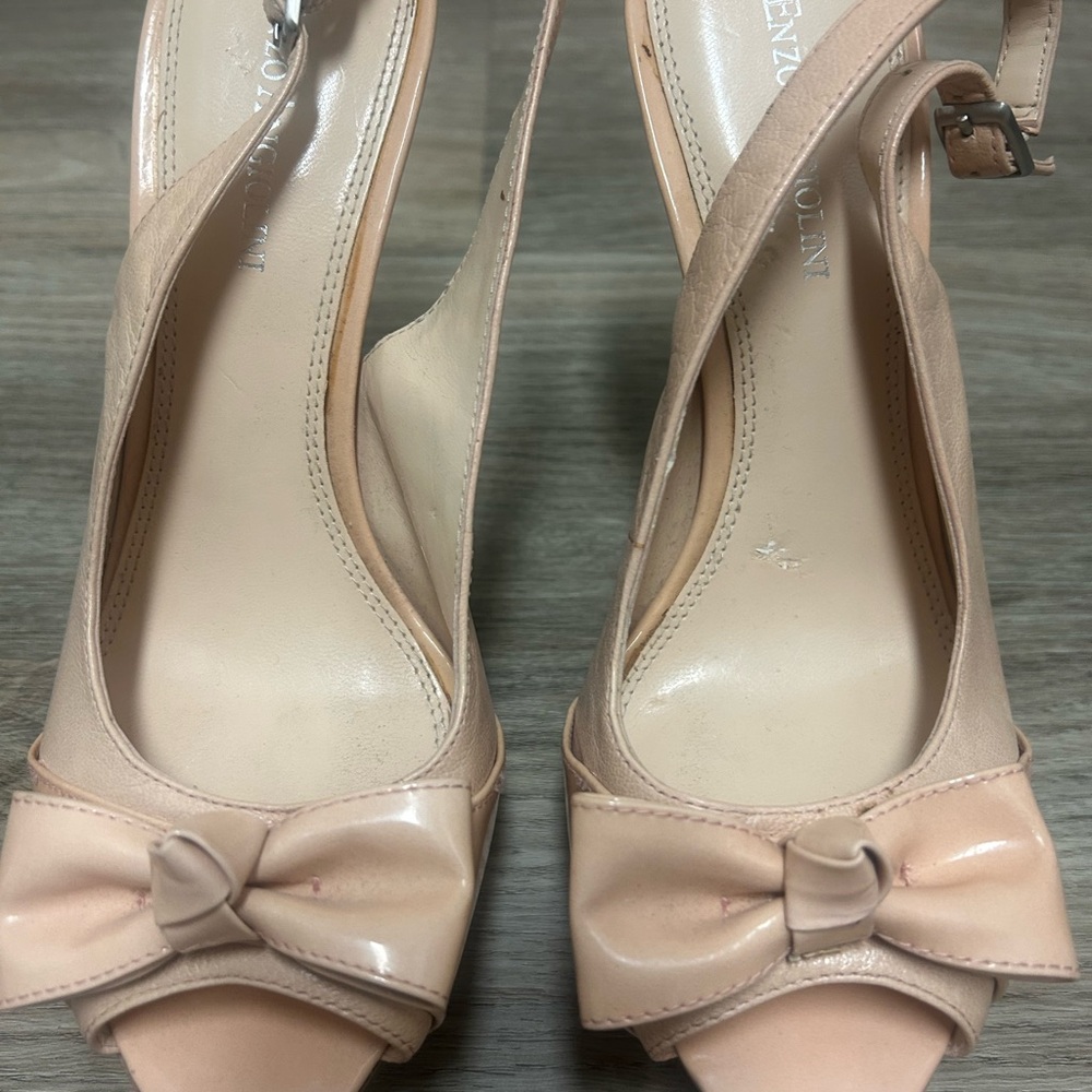Nude Bow Peep-Toe Slingback Heels - Women
